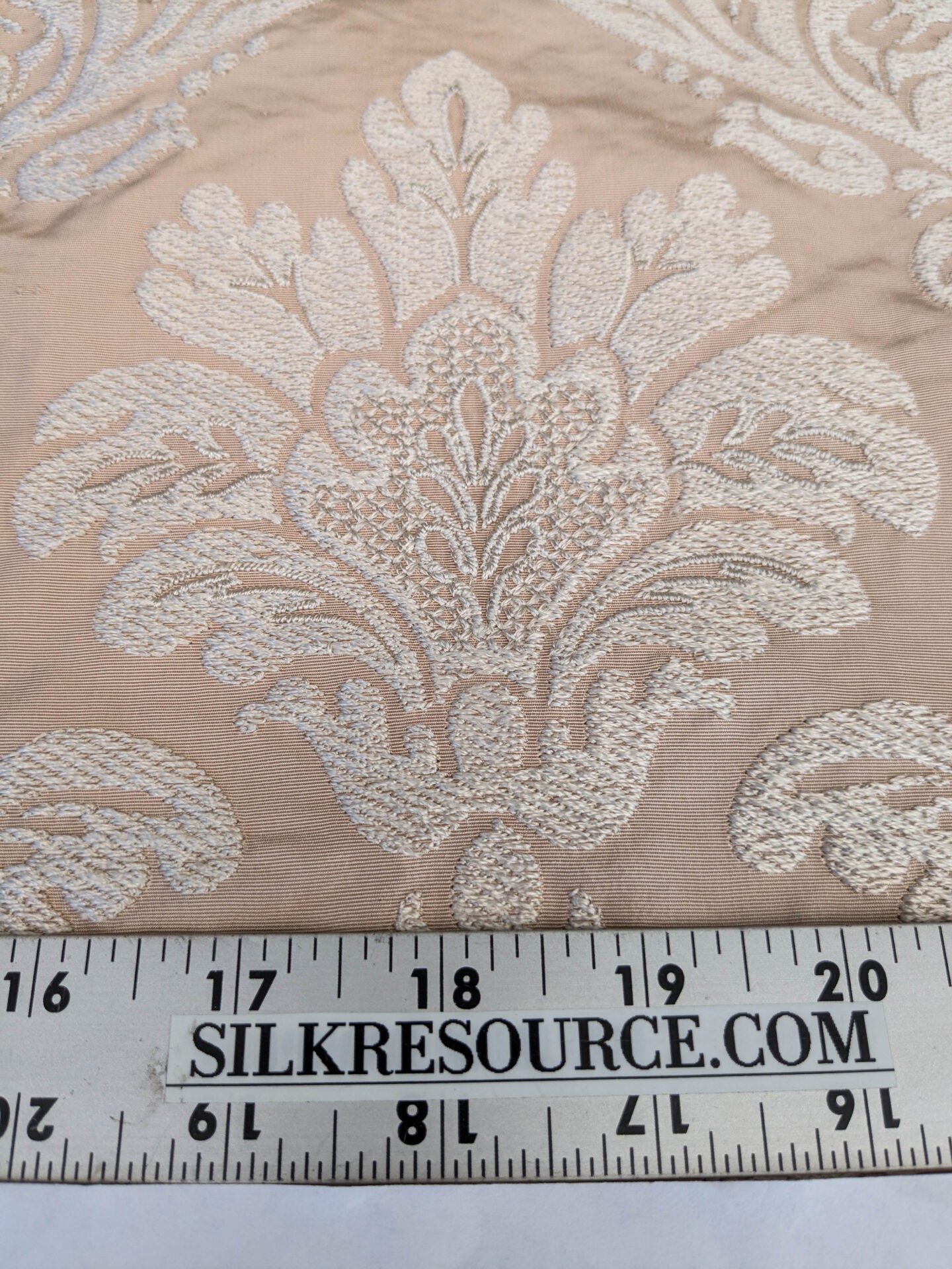 Lovelace Embroidery on Silk Faille Renaissance Damask Naked Peach Pink MSRP USD 413