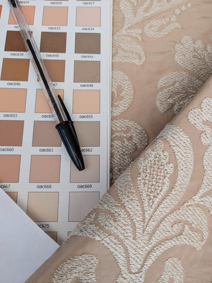 Lovelace Embroidery on Silk Faille Renaissance Damask Naked Peach Pink MSRP USD 413