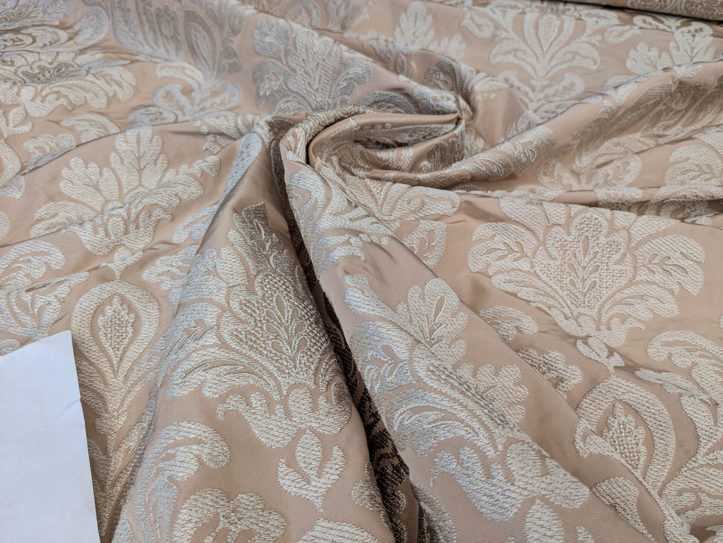 Lovelace Embroidery on Silk Faille Renaissance Damask Naked Peach Pink MSRP USD 413