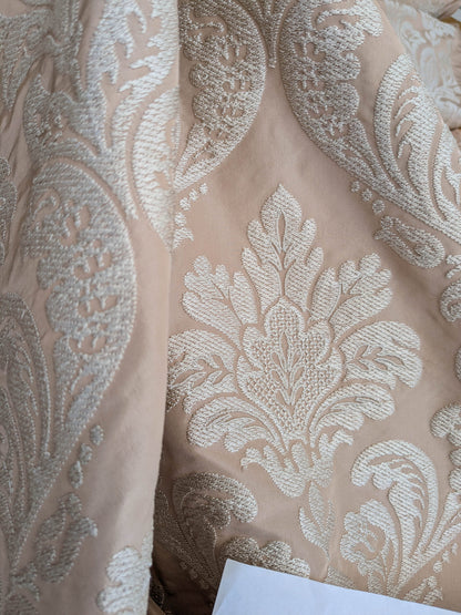 Lovelace Embroidery on Silk Faille Renaissance Damask Naked Peach Pink MSRP USD 413