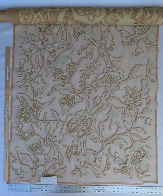 Scalamandre Sikandra Crewel Sheer Ivory Multi Wool Hand Crewel Old World Weavers MSRP USD 770/Y width 39 inches (Narrow)