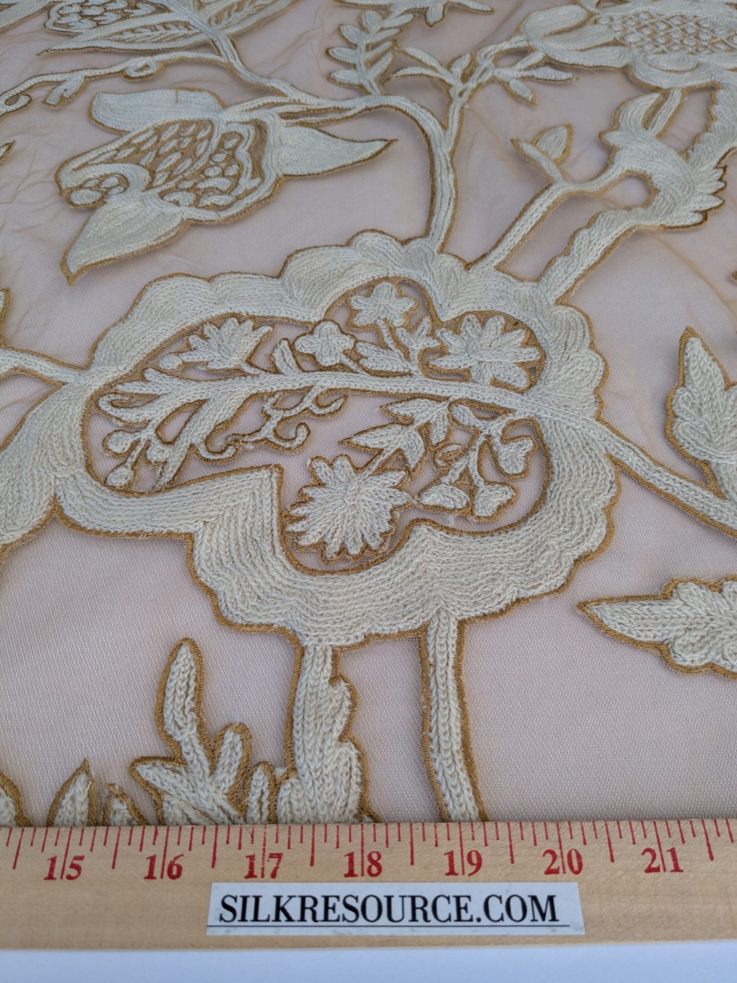 Scalamandre Sikandra Crewel Sheer Ivory Multi Wool Hand Crewel Old World Weavers MSRP USD 770/Y width 39 inches (Narrow)