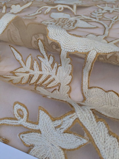 Scalamandre Sikandra Crewel Sheer Ivory Multi Wool Hand Crewel Old World Weavers MSRP USD 770/Y width 39 inches (Narrow)