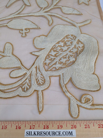 Scalamandre Sikandra Crewel Sheer Ivory Multi Wool Hand Crewel Old World Weavers MSRP USD 770/Y width 39 inches (Narrow)