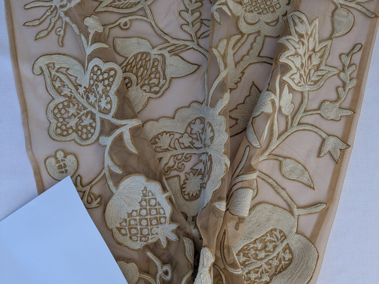 Scalamandre Sikandra Crewel Sheer Ivory Multi Wool Hand Crewel Old World Weavers MSRP USD 770/Y width 39 inches (Narrow)