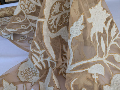 Scalamandre Sikandra Crewel Sheer Ivory Multi Wool Hand Crewel Old World Weavers MSRP USD 770/Y width 39 inches (Narrow)