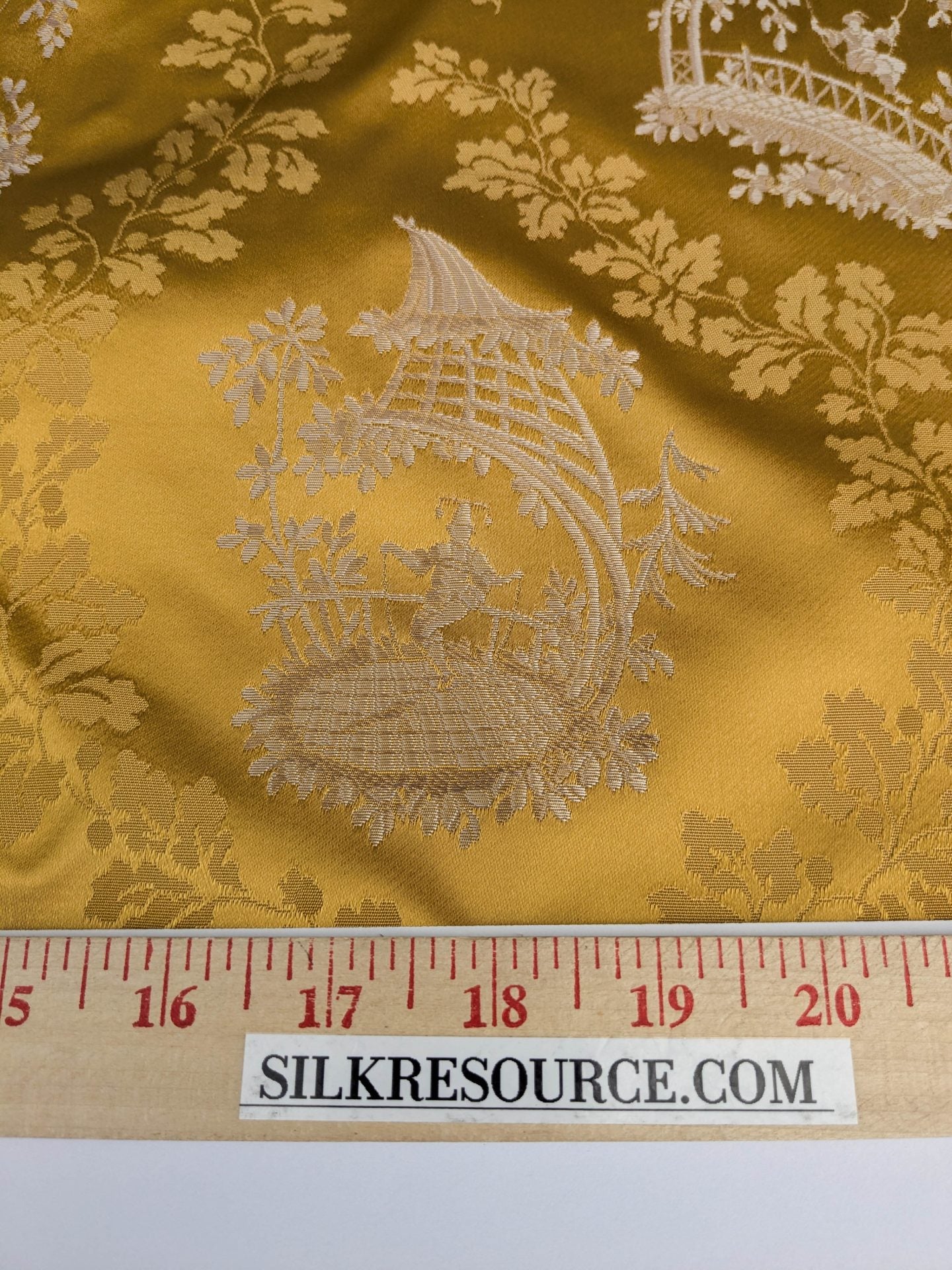 by yard Scalamandre Tassinari &amp; Chatel Pillement Or Gold Yellow Chinoiserie Scenic Figurative MSRP USD 1080/y