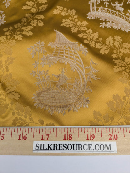 by yard Scalamandre Tassinari &amp; Chatel Pillement Or Gold Yellow Chinoiserie Scenic Figurative MSRP USD 1080/y