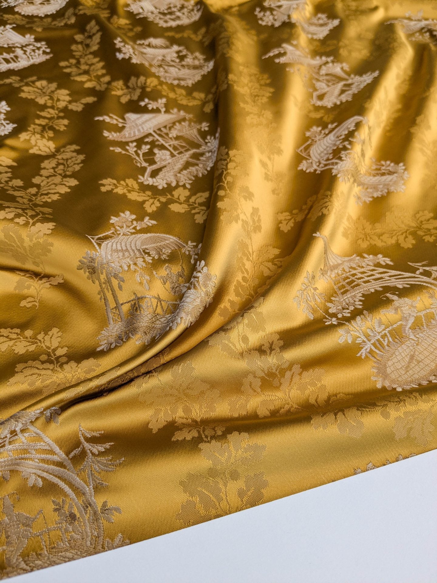 by yard Scalamandre Tassinari &amp; Chatel Pillement Or Gold Yellow Chinoiserie Scenic Figurative MSRP USD 1080/y