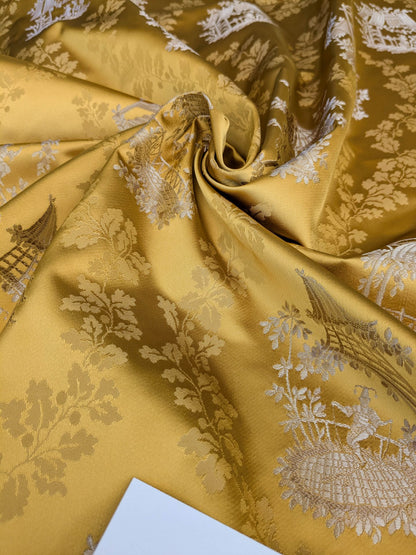 by yard Scalamandre Tassinari &amp; Chatel Pillement Or Gold Yellow Chinoiserie Scenic Figurative MSRP USD 1080/y