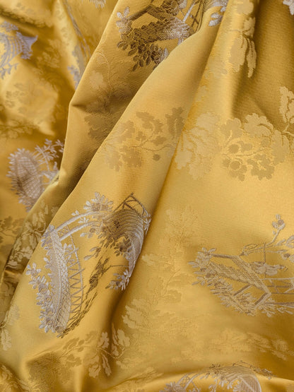 by yard Scalamandre Tassinari &amp; Chatel Pillement Or Gold Yellow Chinoiserie Scenic Figurative MSRP USD 1080/y