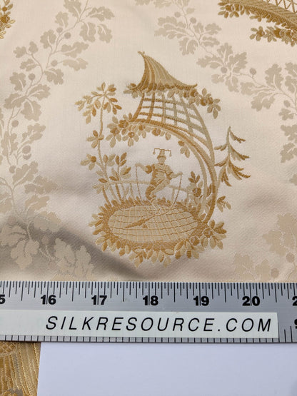 by yard Scalamandre Tassinari &amp; Chatel Pillement Creme Gold Cream Chinoiserie Scenic Figurative MSRP USD 1080/y