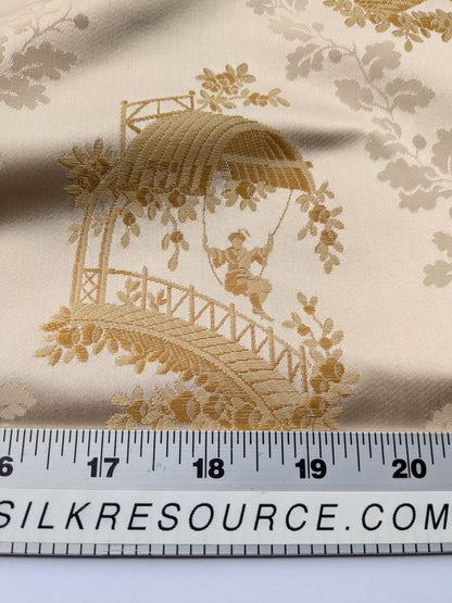 by yard Scalamandre Tassinari &amp; Chatel Pillement Creme Gold Cream Chinoiserie Scenic Figurative MSRP USD 1080/y