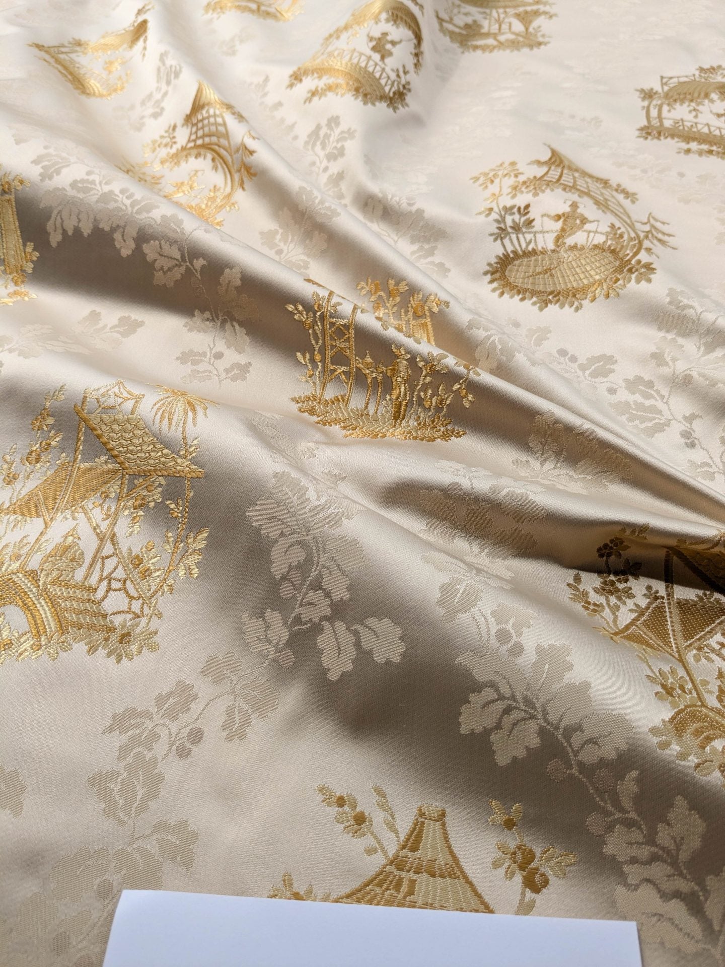 by yard Scalamandre Tassinari &amp; Chatel Pillement Creme Gold Cream Chinoiserie Scenic Figurative MSRP USD 1080/y