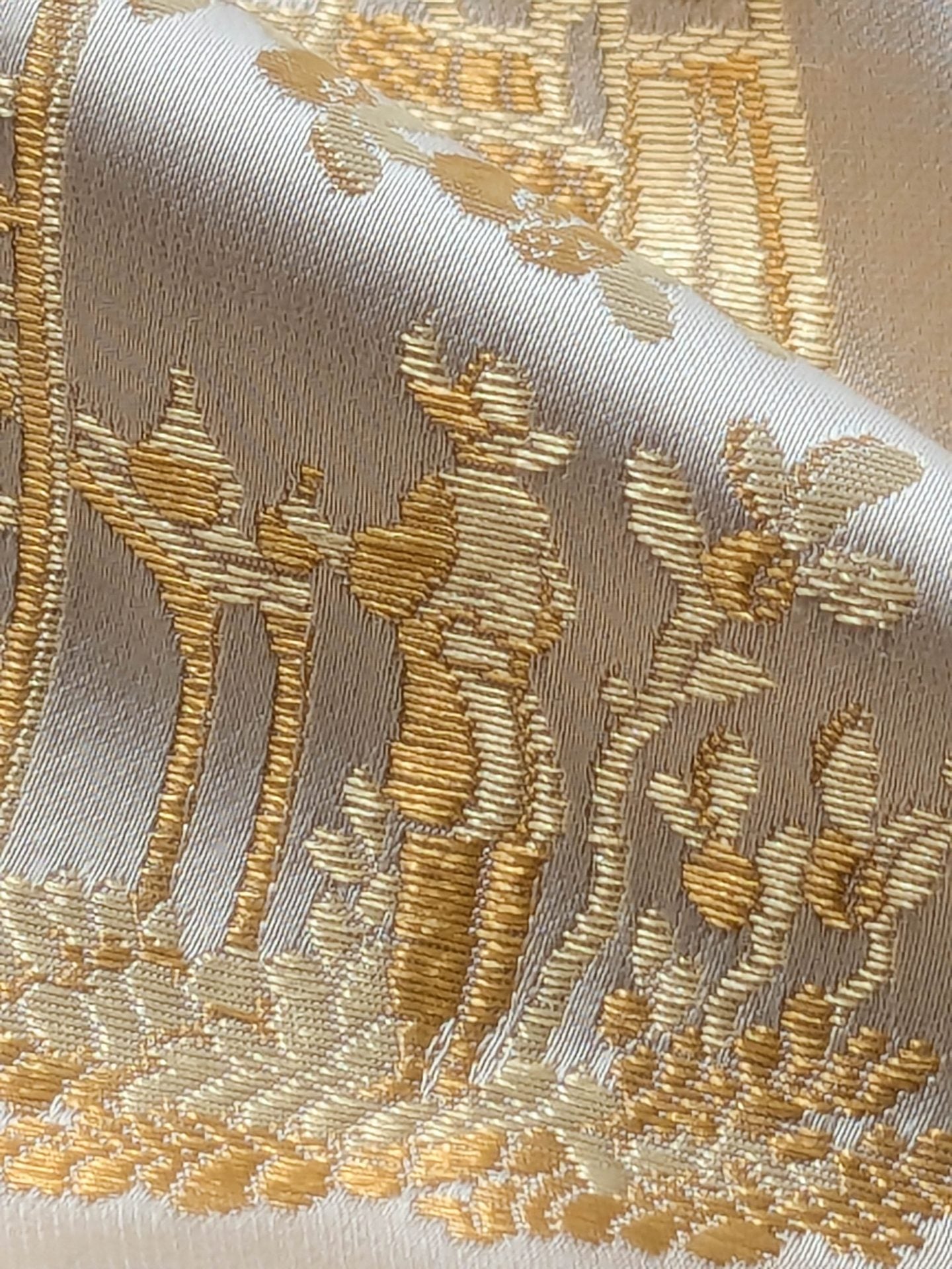 by yard Scalamandre Tassinari &amp; Chatel Pillement Creme Gold Cream Chinoiserie Scenic Figurative MSRP USD 1080/y