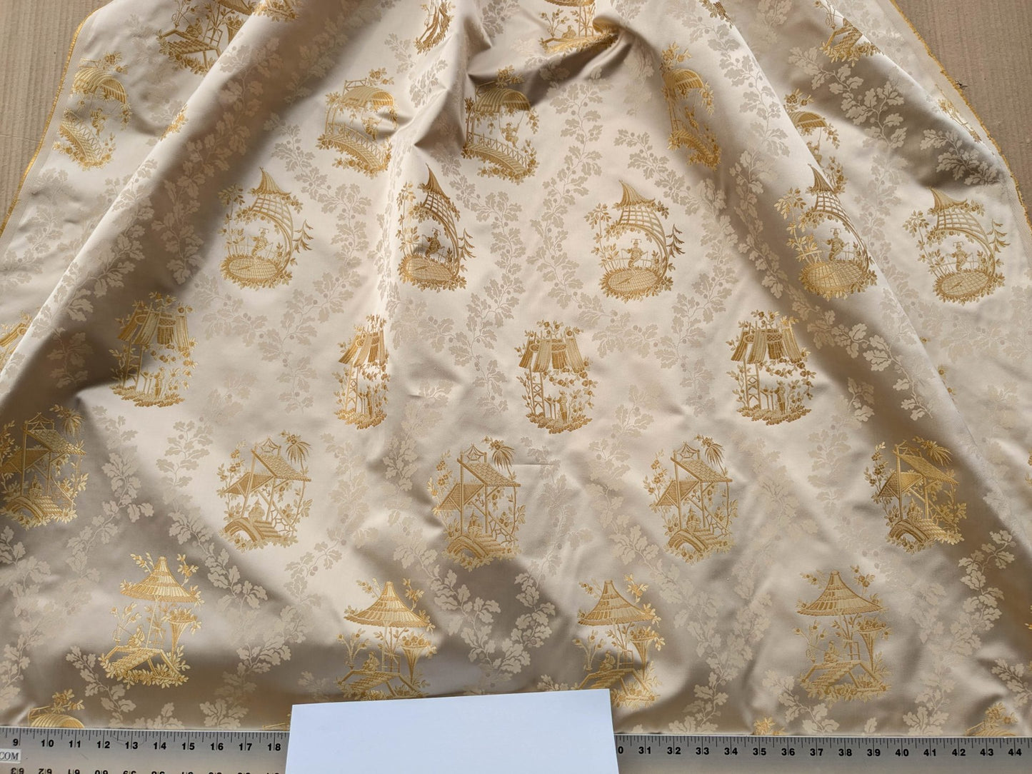 by yard Scalamandre Tassinari &amp; Chatel Pillement Creme Gold Cream Chinoiserie Scenic Figurative MSRP USD 1080/y