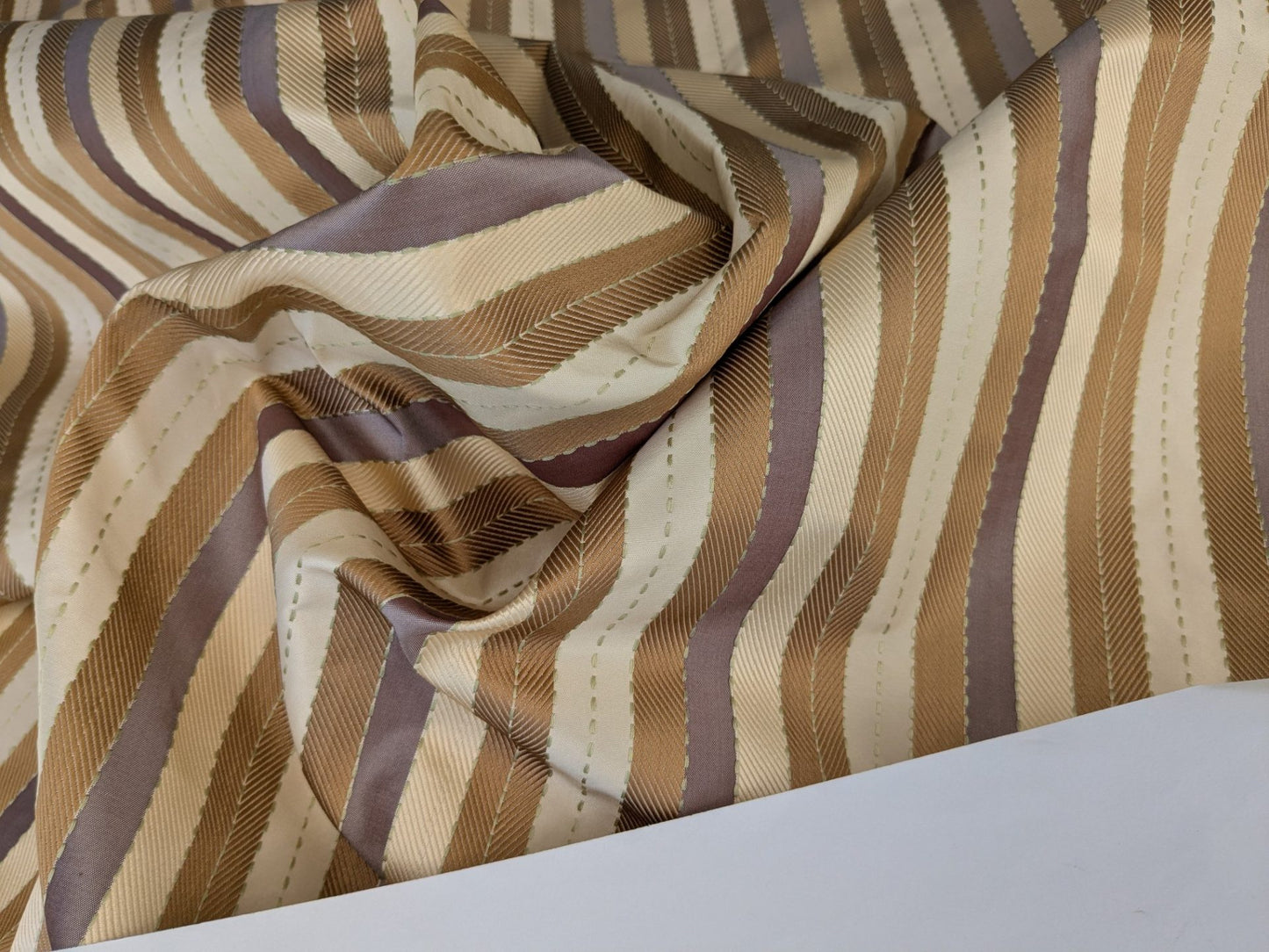 Lee Jofa Denning Silk Stripe Camel Brown Ivory Lite Lavender Purple MSRP USD196/y