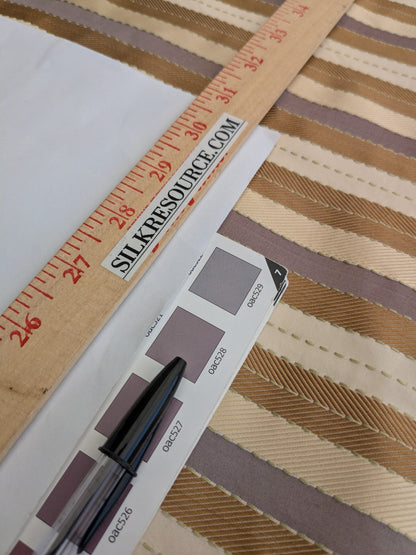 Lee Jofa Denning Silk Stripe Camel Brown Ivory Lite Lavender Purple MSRP USD196/y