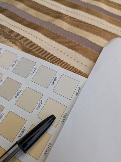 Lee Jofa Denning Silk Stripe Camel Brown Ivory Lite Lavender Purple MSRP USD196/y