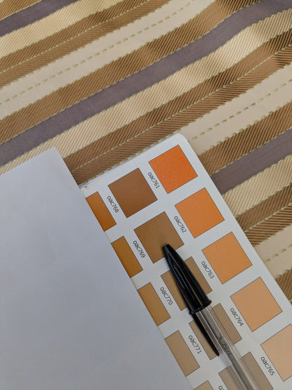 Lee Jofa Denning Silk Stripe Camel Brown Ivory Lite Lavender Purple MSRP USD196/y