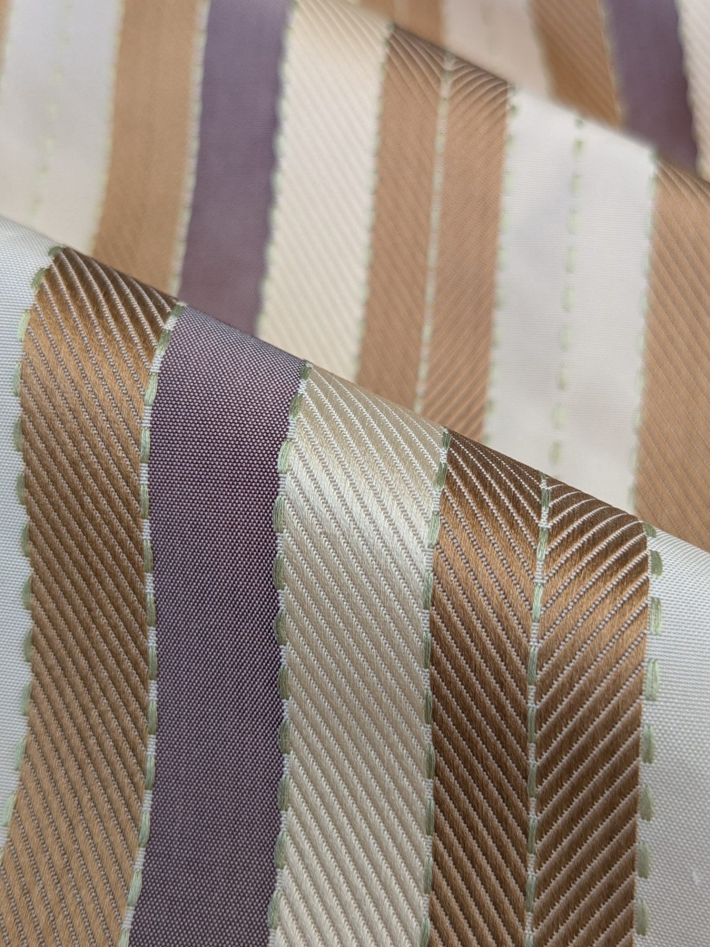 Lee Jofa Denning Silk Stripe Camel Brown Ivory Lite Lavender Purple MSRP USD196/y