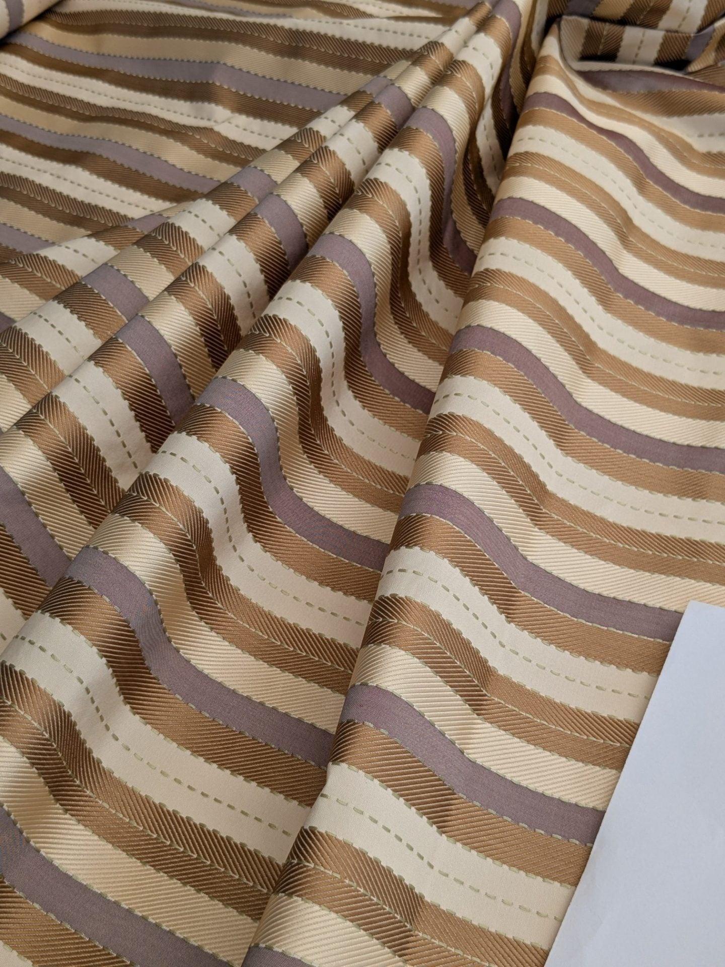 Lee Jofa Denning Silk Stripe Camel Brown Ivory Lite Lavender Purple MSRP USD196/y