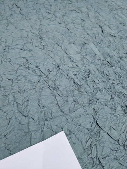 Designer Crinkled Silk Metallic Solid Fabric - Teal Blue - By The Yard