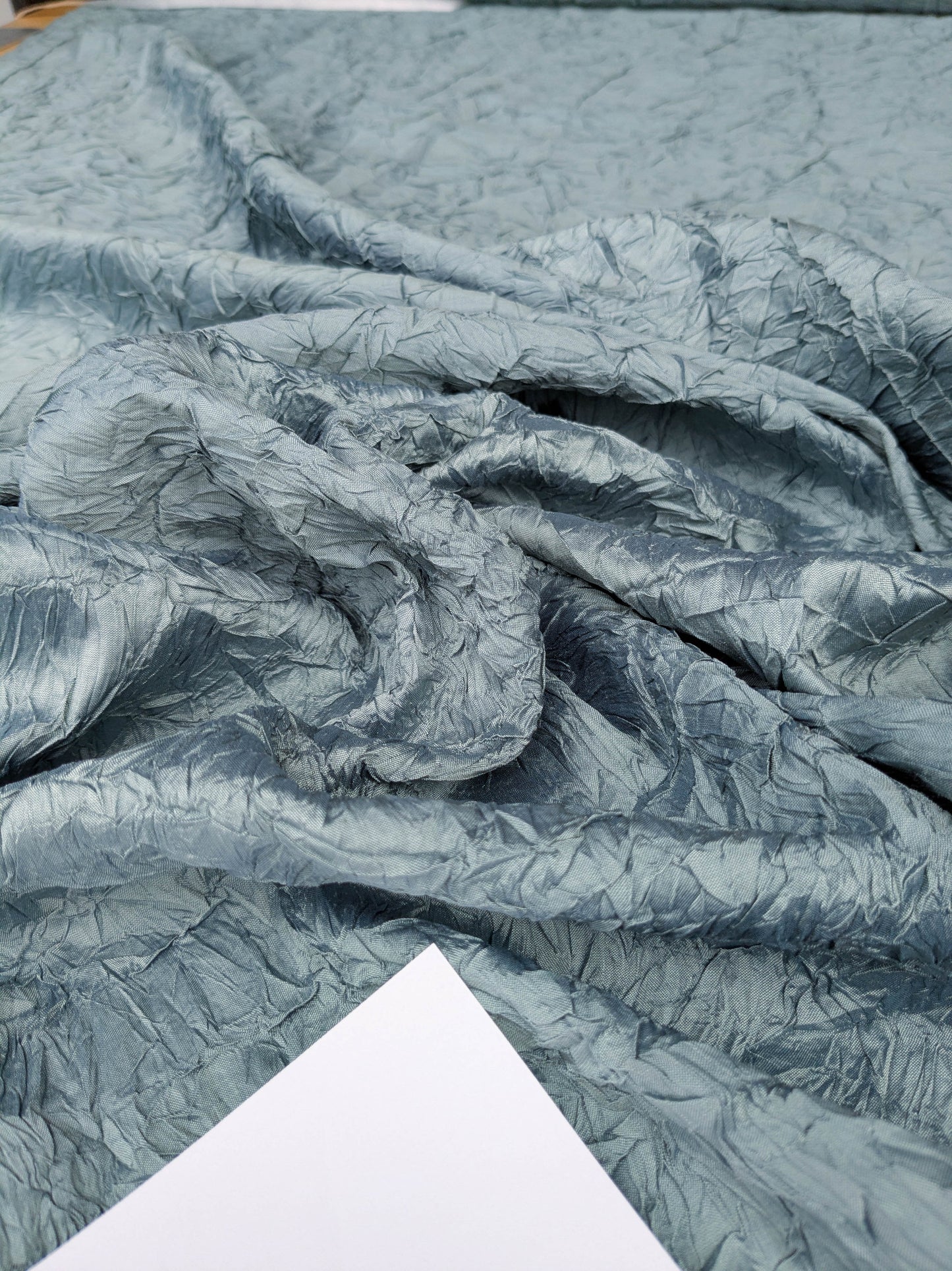 Designer Crinkled Silk Metallic Solid Fabric - Teal Blue - By The Yard