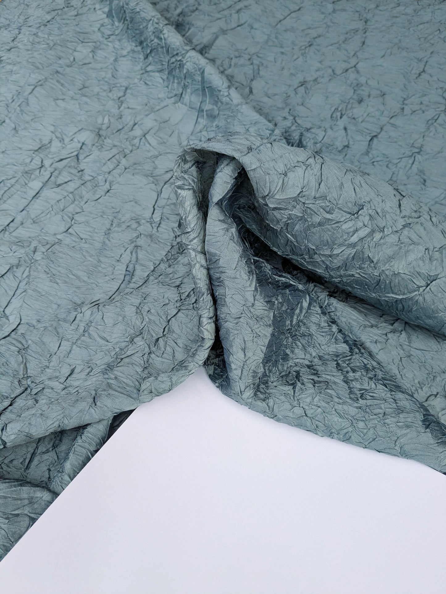 Designer Crinkled Silk Metallic Solid Fabric - Teal Blue - By The Yard