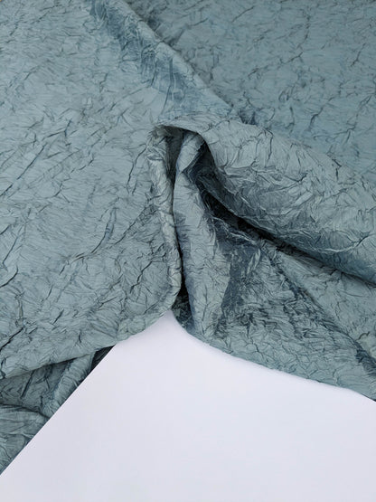 Designer Crinkled Silk Metallic Solid Fabric - Teal Blue - By The Yard