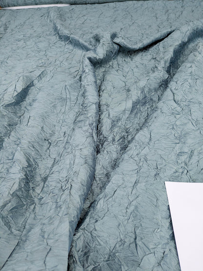 Designer Crinkled Silk Metallic Solid Fabric - Teal Blue - By The Yard
