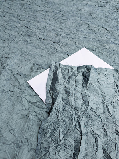 Designer Crinkled Silk Metallic Solid Fabric - Teal Blue - By The Yard