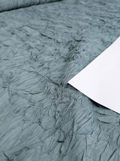 Designer Crinkled Silk Metallic Solid Fabric - Teal Blue - By The Yard