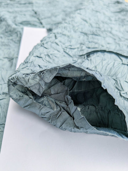 Designer Crinkled Silk Metallic Solid Fabric - Teal Blue - By The Yard