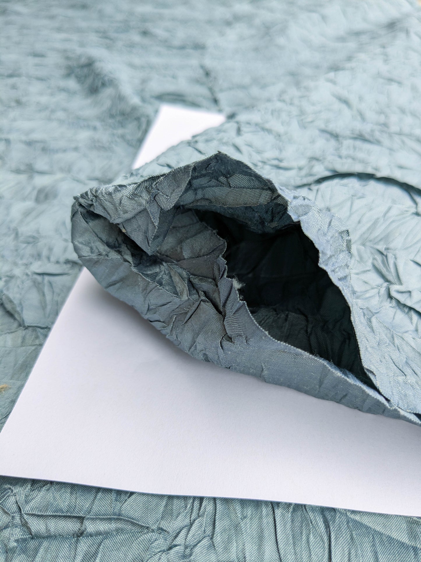 Designer Crinkled Silk Metallic Solid Fabric - Teal Blue - By The Yard