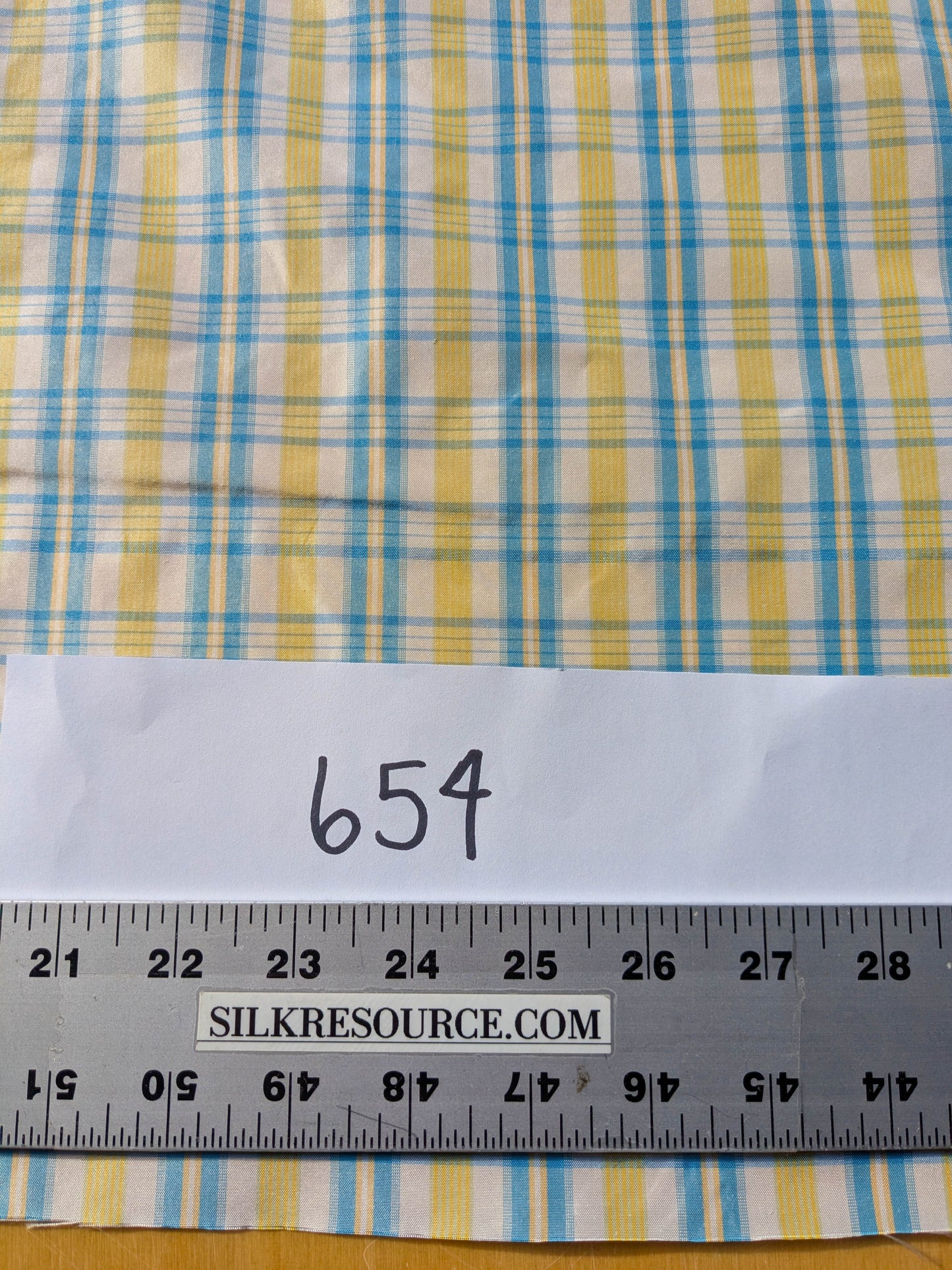 Coraggio Silk Taffeta Plaid Fabric - Yellow Blue White - By The Yard