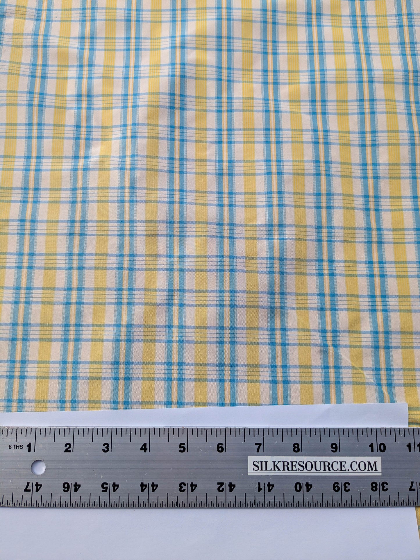Coraggio Silk Taffeta Plaid Fabric - Yellow Blue White - By The Yard