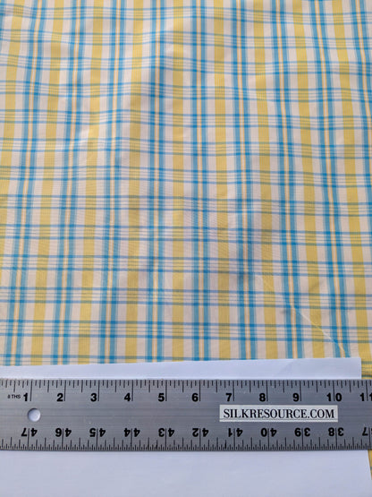 Coraggio Silk Taffeta Plaid Fabric - Yellow Blue White - By The Yard