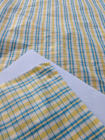 Coraggio Silk Taffeta Plaid Fabric - Yellow Blue White - By The Yard