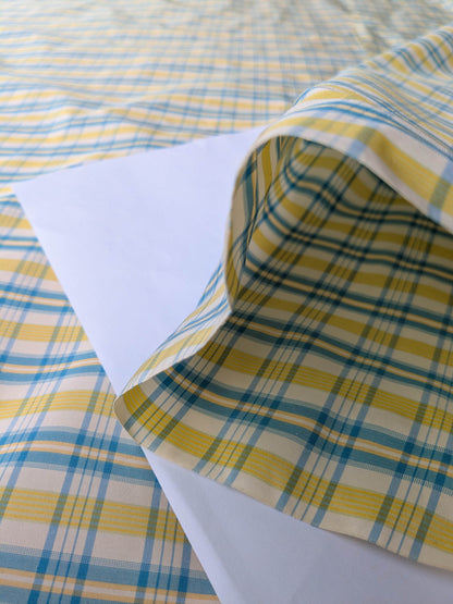Coraggio Silk Taffeta Plaid Fabric - Yellow Blue White - By The Yard