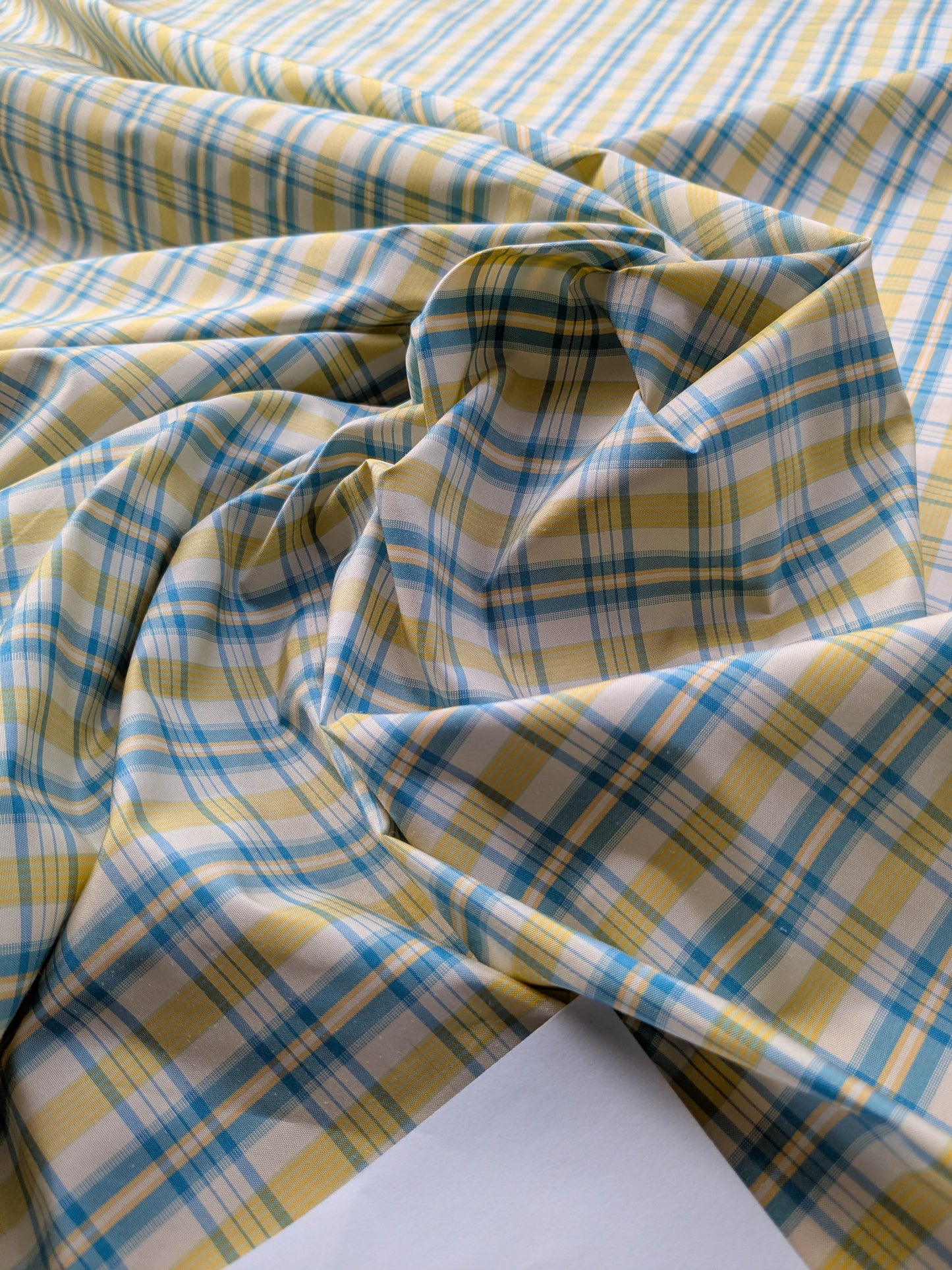 Coraggio Silk Taffeta Plaid Fabric - Yellow Blue White - By The Yard