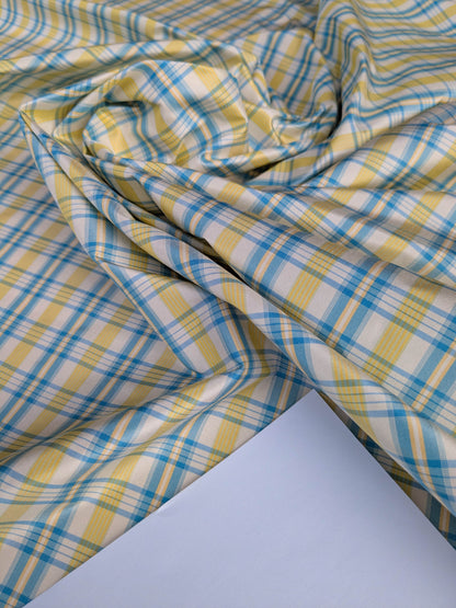 Coraggio Silk Taffeta Plaid Fabric - Yellow Blue White - By The Yard