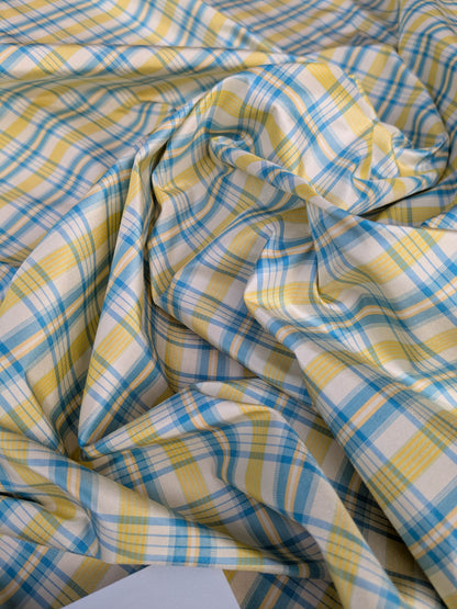Coraggio Silk Taffeta Plaid Fabric - Yellow Blue White - By The Yard