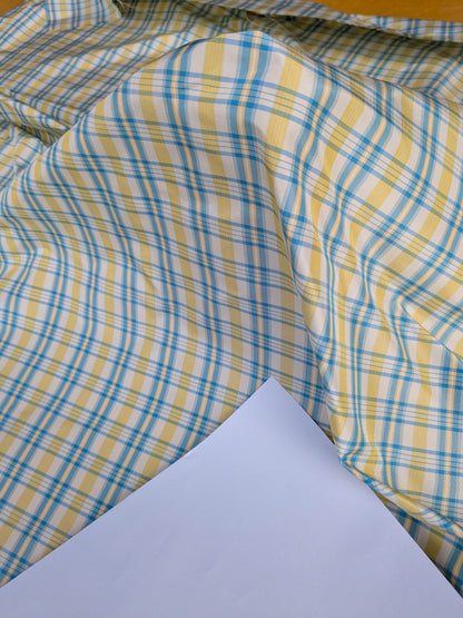 Coraggio Silk Taffeta Plaid Fabric - Yellow Blue White - By The Yard