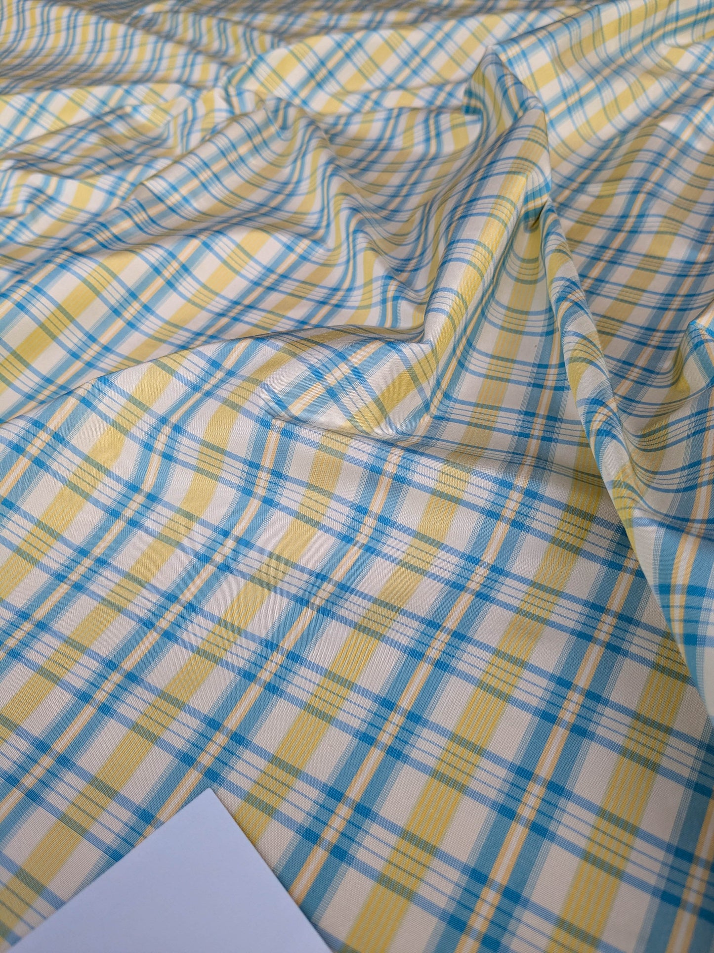Coraggio Silk Taffeta Plaid Fabric - Yellow Blue White - By The Yard