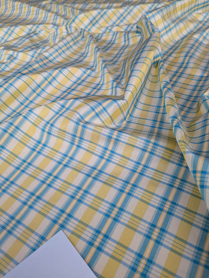 Coraggio Silk Taffeta Plaid Fabric - Yellow Blue White - By The Yard