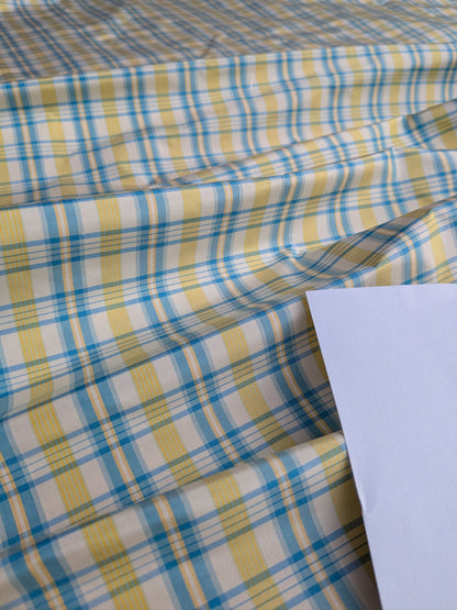 Coraggio Silk Taffeta Plaid Fabric - Yellow Blue White - By The Yard