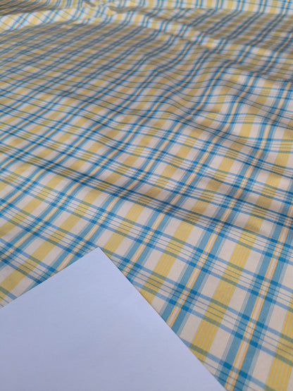 Coraggio Silk Taffeta Plaid Fabric - Yellow Blue White - By The Yard