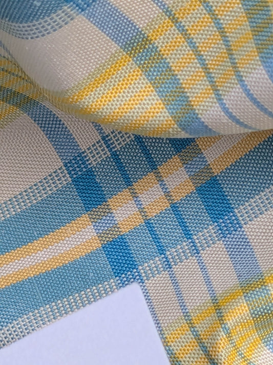 Coraggio Silk Taffeta Plaid Fabric - Yellow Blue White - By The Yard
