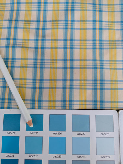 Coraggio Silk Taffeta Plaid Fabric - Yellow Blue White - By The Yard
